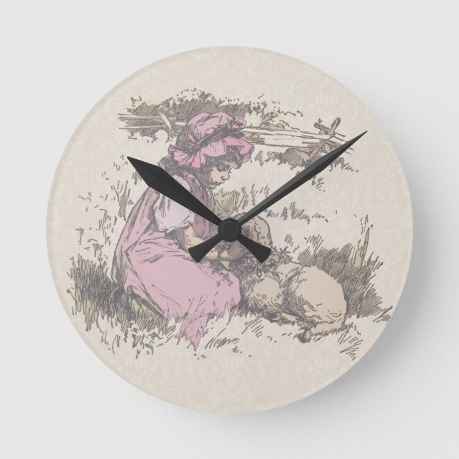 Mary Had a Little Lamb Nursery Rhyme Round Clock (Front)