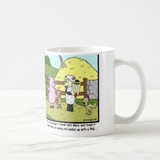 Mary had a little lamb, went to school one day... coffee mug