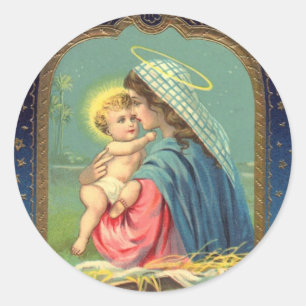 Mary Holding The Baby Jesus Classic Round Sticker