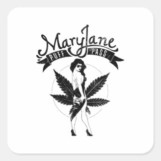 Mary Jane Puff Pass Woman Artwork Black Square Sticker