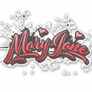 Mary-Jane red Heart Graffiti Sticker