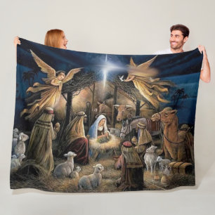 MARY, JESUS and JOSEPH in the MANGER Fleece Blanket