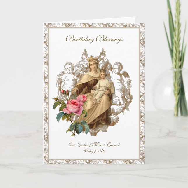 Mary Jesus Angels Mount Carmel  Roses Religious Card (Front)
