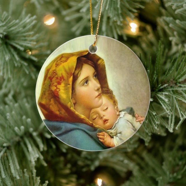 Mary & Jesus Catholic Church Religious Christmas Ceramic Ornament (Tree)