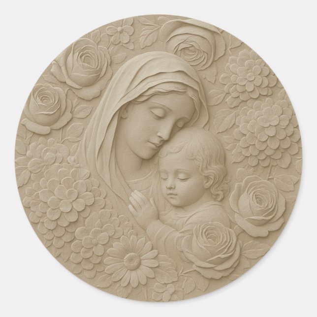 Mary Jesus Floral Religious Catholic  Classic Round Sticker (Front)