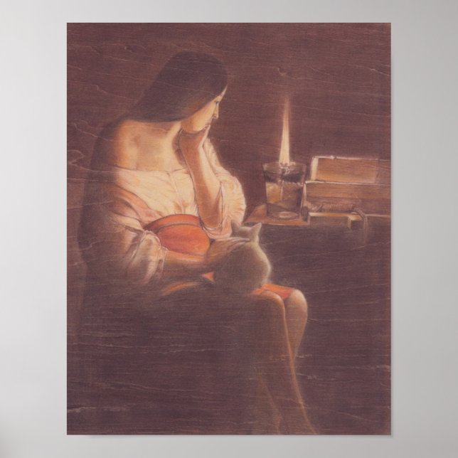 Mary Magdalene and the cat Georges de La Tour Poster (Front)