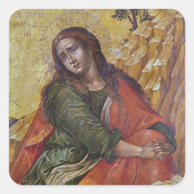 Mary Magdalene Orthodox Christian Byzantine Icon Square Sticker (Front)