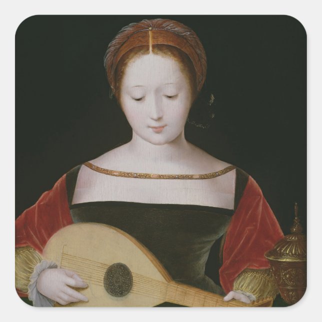 Mary Magdalene Playing a Lute Square Sticker (Front)