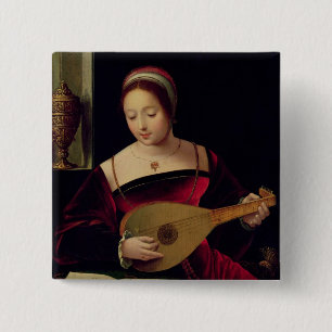 Mary Magdalene Playing the Lute 15 Cm Square Badge