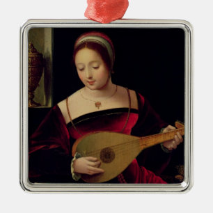 Mary Magdalene Playing the Lute Metal Ornament