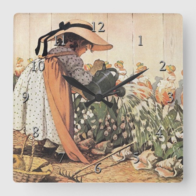 Mary, Mary, Quite Contrary Nursery Rhyme Square Wall Clock (Front)