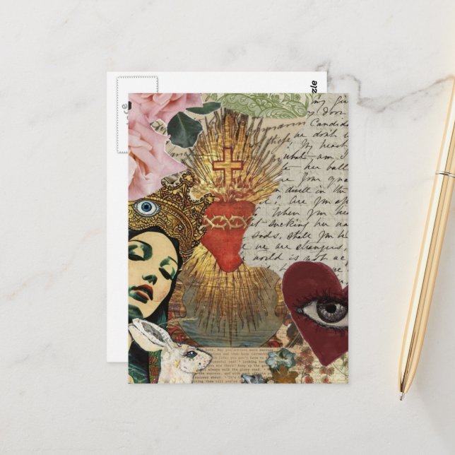 Mary Mixed Media Collage Postcard (Front/Back In Situ)