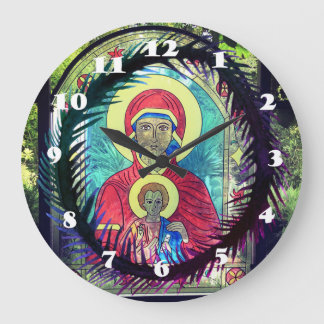 Mary Mother, Baby Jesus Orthodox Icon Wall Clock
