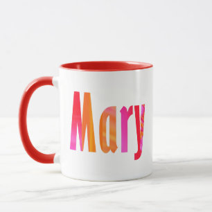 "Mary" Name, Fun Colourful Pink Orange Lettering Mug