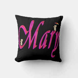 Mary, Name, Logo, Black Throw Cushion. Cushion