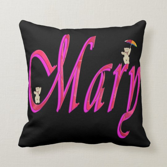 Mary, Name, Logo, Black Throw Cushion. Cushion