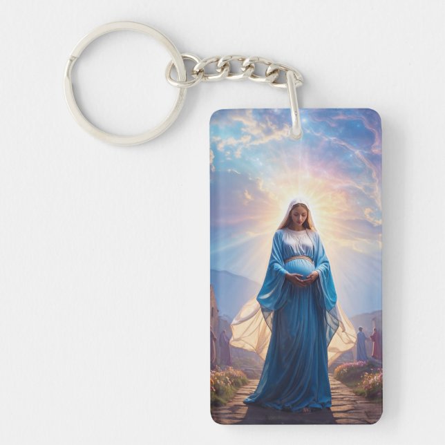 Mary of Nazareth Walking Alone – Christian Artwork Key Ring (Front)