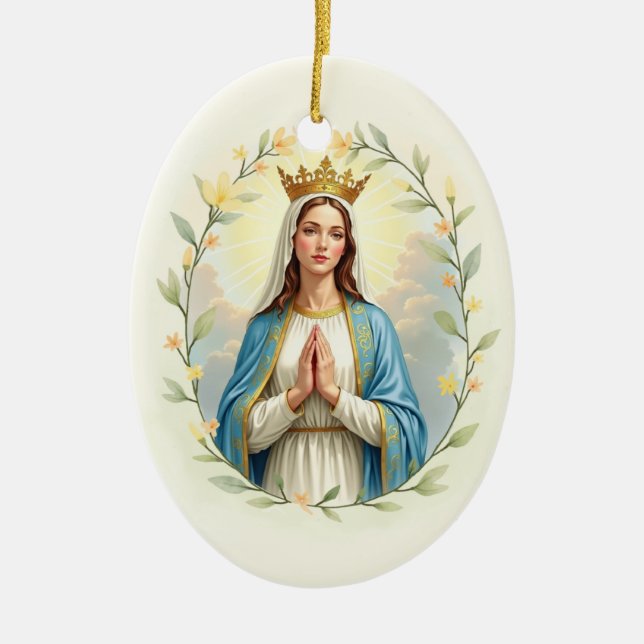 Mary Queen of Heaven God's Peace and Blessings Ceramic Ornament (Front)