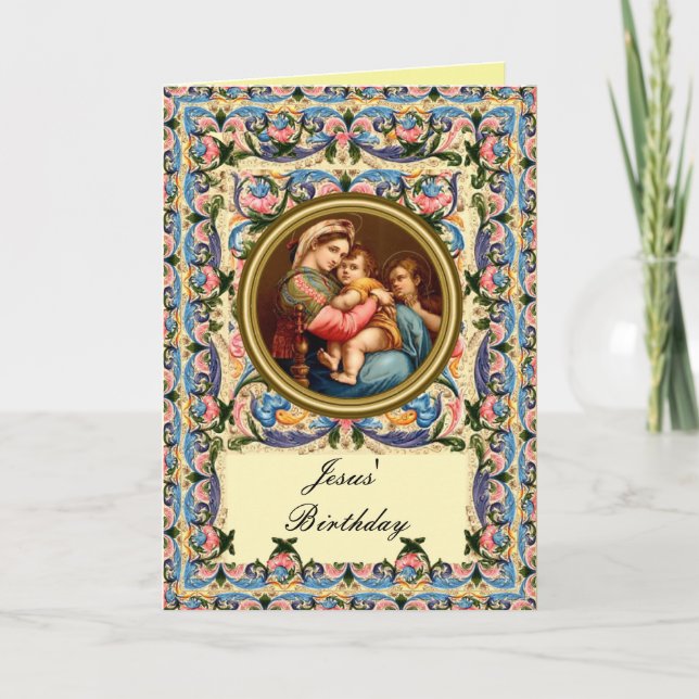 Mary the Madonna and child - Jesus' Birthday Holiday Card (Front)