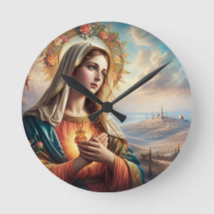 Mary Virgin Jesus Round Clock