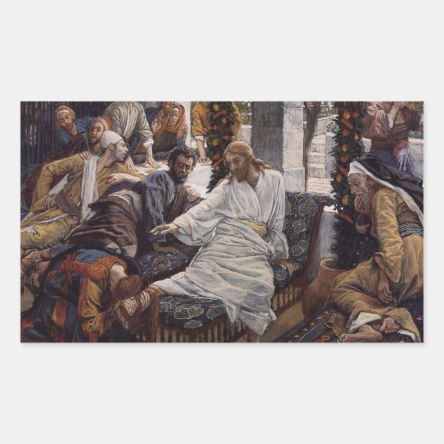 Mary Washing Jesus Feet Rectangular Sticker (Front)