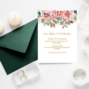 MARY Watercolor Rose Emerald Green Wedding Invitation