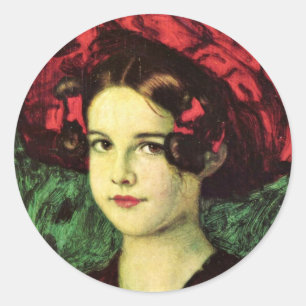 Mary With A Red Hat By Stuck Franz Von Classic Round Sticker