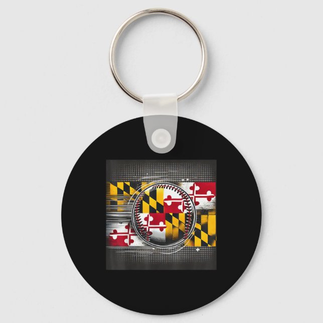 Maryland Baseball Player Design With State Flag Ar Key Ring (Front)
