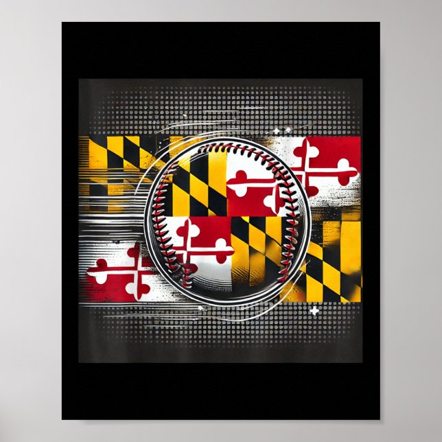 Maryland Baseball Player Design With State Flag Ar Poster (Front)