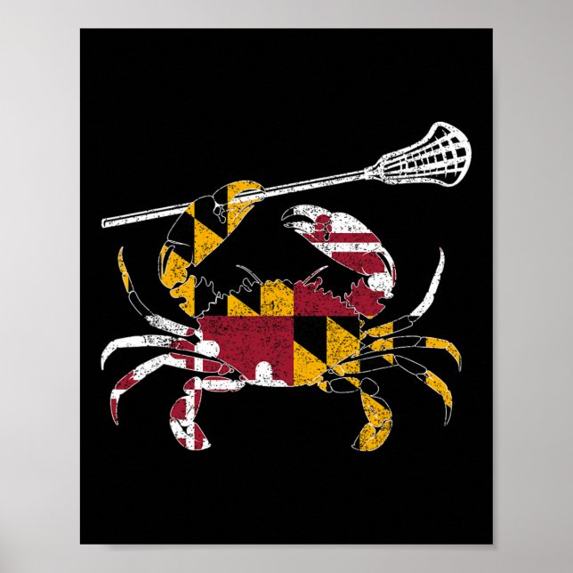 Maryland Blue Crab Lacrosse Lover Tee Flag Of Mary Poster (Front)