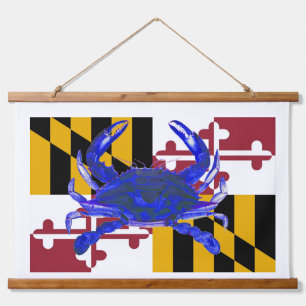 Maryland blue crab over the Maryland state flag Hanging Tapestry