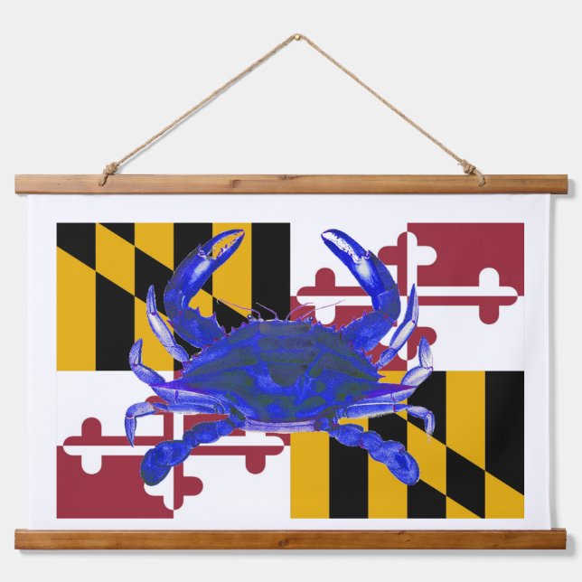 Maryland blue crab over the Maryland state flag Hanging Tapestry (Front)