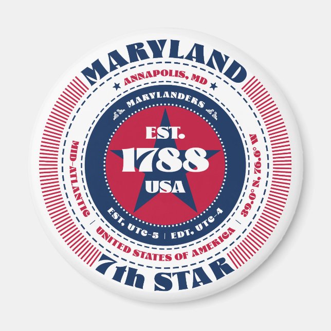 Maryland Circle Typography Souvenir Magnet (Front)