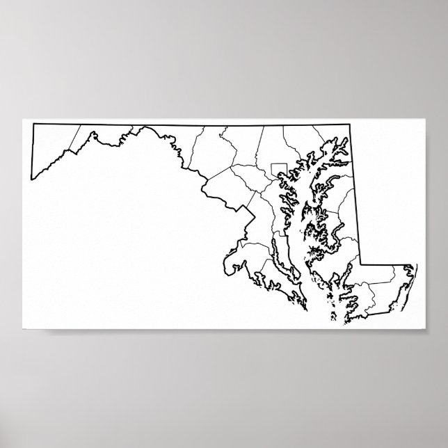 Maryland Counties Blank Outline Map Poster (Front)