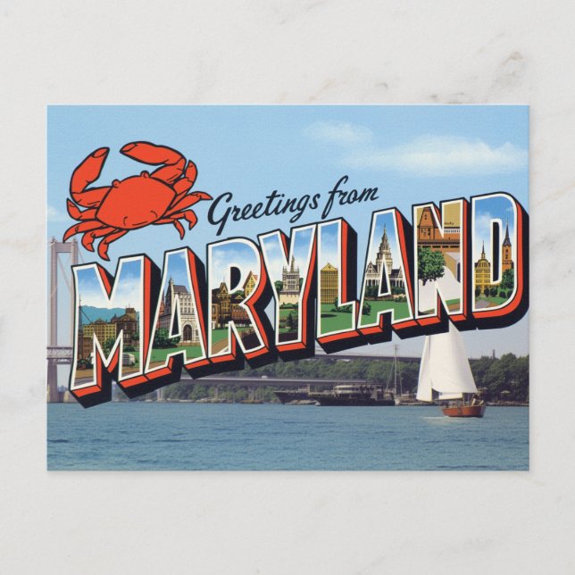 Maryland Crab Bridge Coastal Postcard (Front)