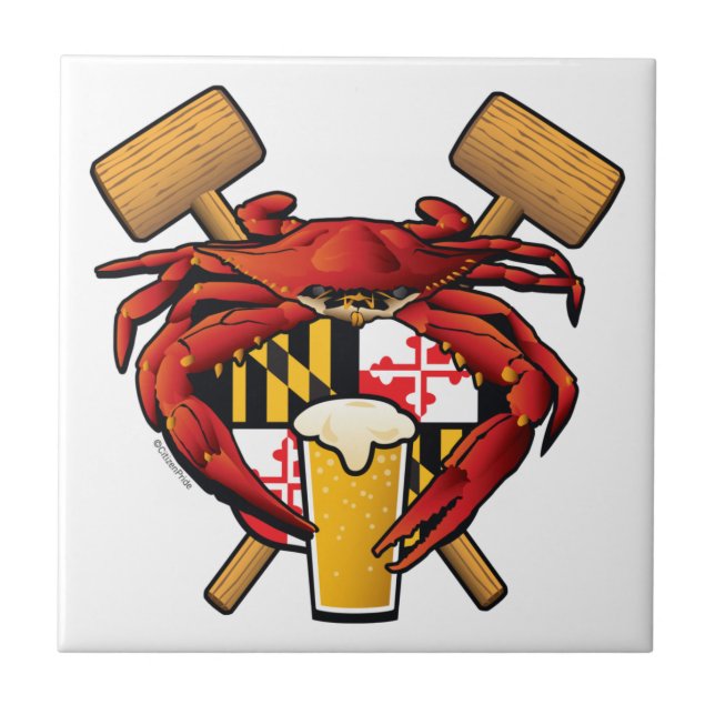 Maryland Crab Feast Crest Ceramic Tile (Front)