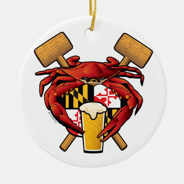Maryland Crab Feast Crest Ceramic Tree Decoration (Front)