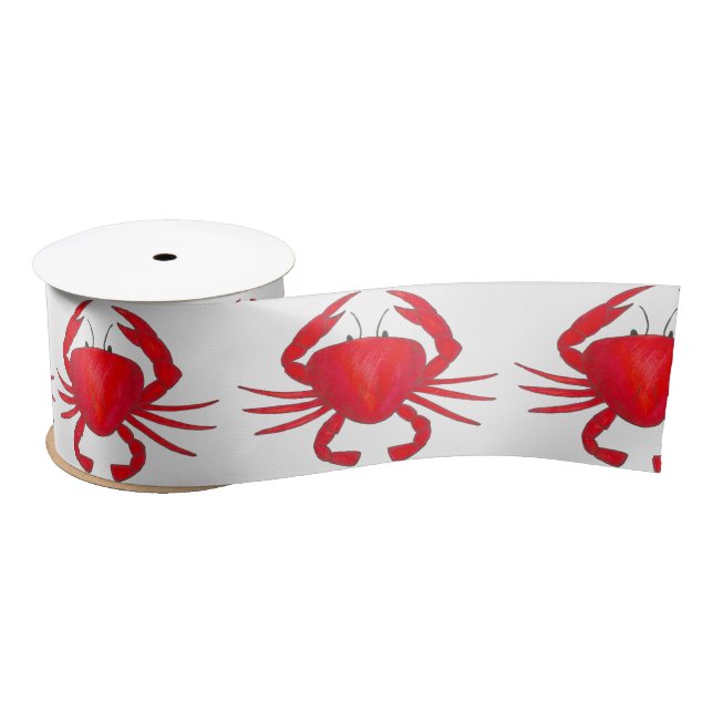 Maryland Crab Red Crabs Crabby Beach Ocean Ribbon Satin Ribbon (Spool)