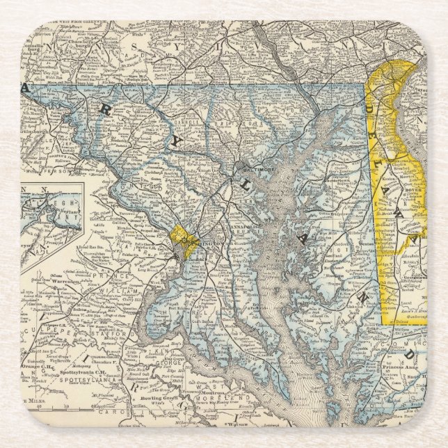 Maryland, DC, and Delaware Square Paper Coaster (Front)