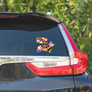 Maryland Flag and Corgi Silhouette Stickers