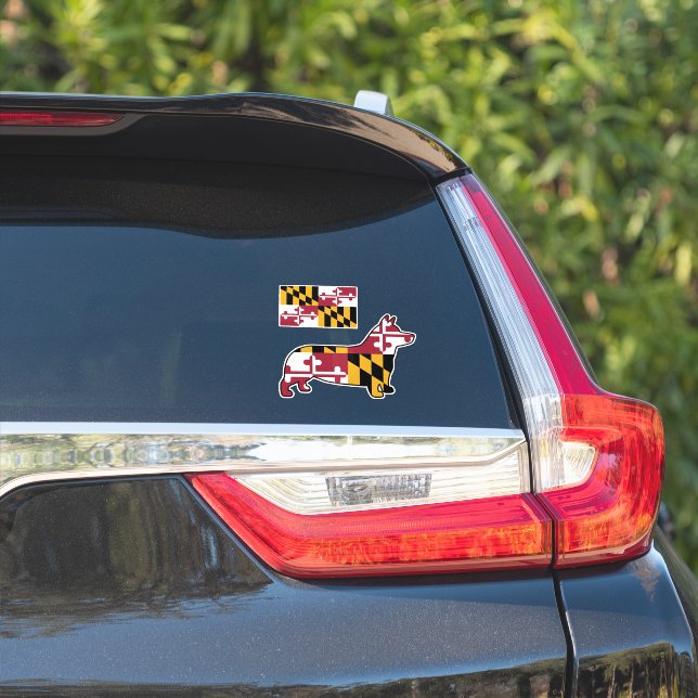 Maryland Flag and Corgi Silhouette Stickers (Car Side)