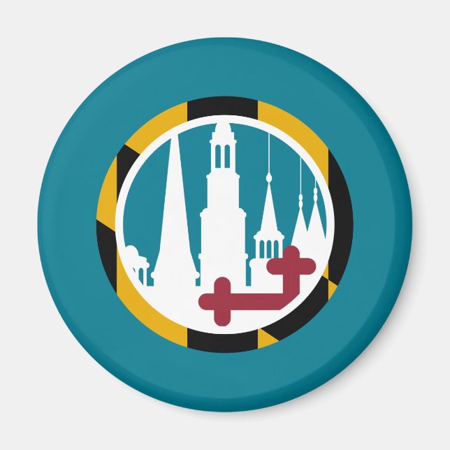 Maryland Flag Frederick Clustered Spires Circle Magnet (Front)