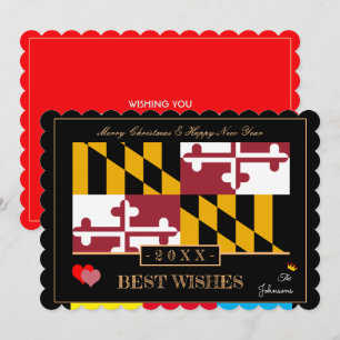 Maryland Flag & Happy New Year /Best Wishes USA Holiday Card