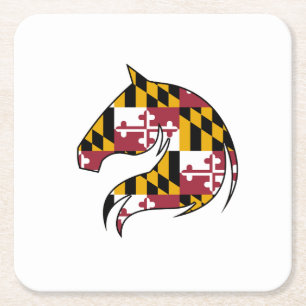 Maryland Flag Horse Head Paper Playes Square Paper Coaster