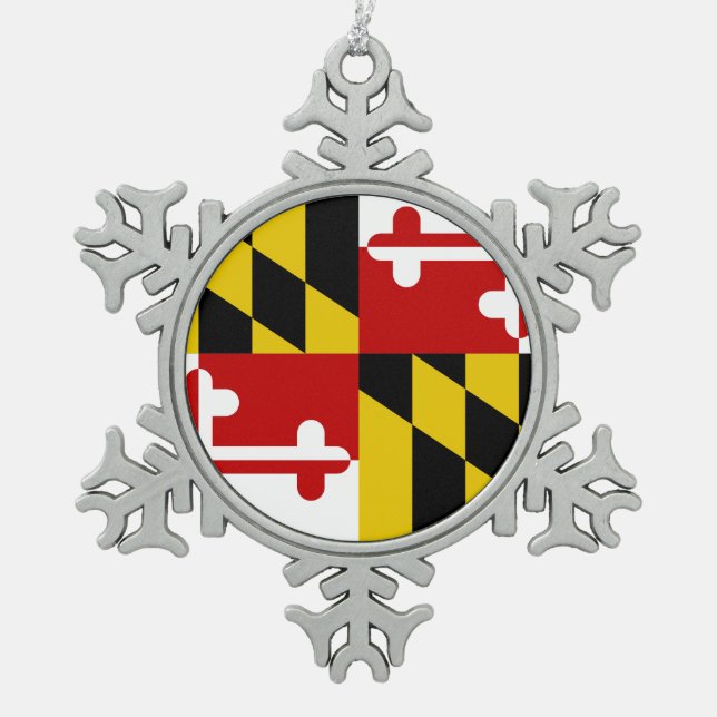 Maryland Flag Snowflake Snowflake Pewter Christmas Ornament (Front)