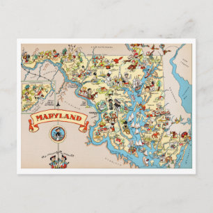 Maryland Funny Vintage Map Postcard