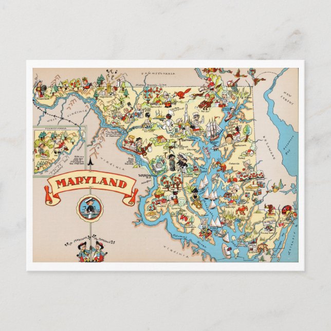 Maryland Funny Vintage Map Postcard (Front)