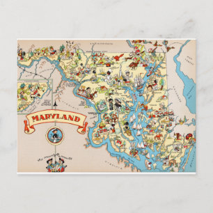 Maryland Funny Vintage Map Postcard