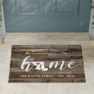 Maryland Home State Personalised Wood Look Doormat
