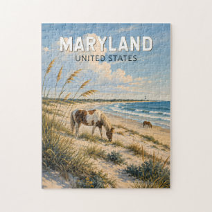 Maryland Horse Illustration Travel Art Vintage Jigsaw Puzzle
